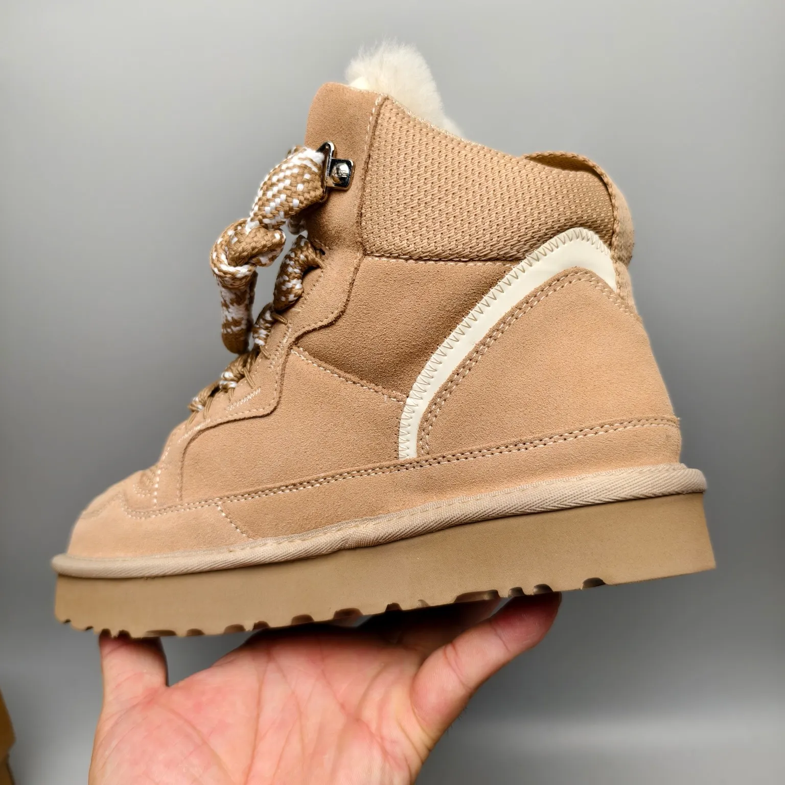 💰640 UGG sheepskin all-in-one snow boots 5390 wide lace breathable mesh casual boots Color: Maroon Black Sand Size: 35-41
